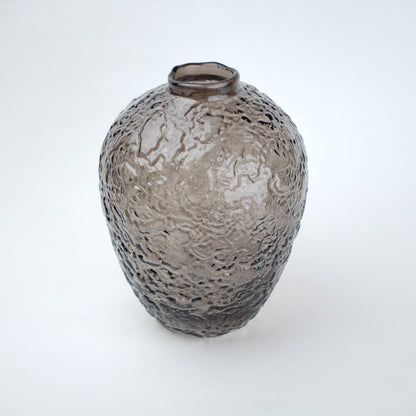 Hammered glass vase in warm grey finish available in three sizes for modern home decor styling