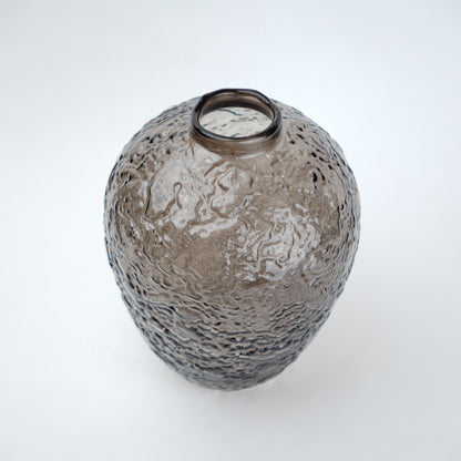 Hammered glass vase in warm grey finish available in three sizes for modern home decor styling