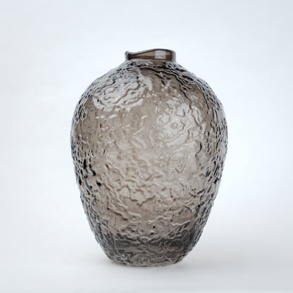 Hammered glass vase in warm grey finish available in three sizes for modern home decor styling