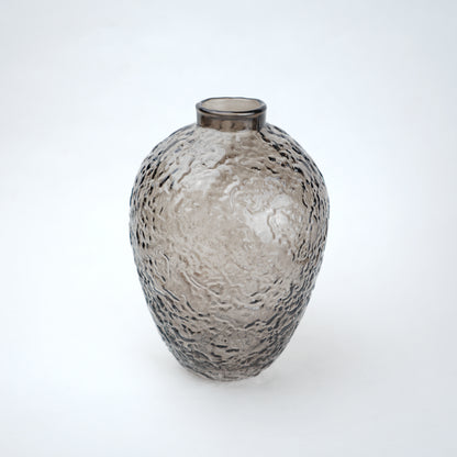 Hammered glass vase in warm grey finish available in three sizes for modern home decor styling