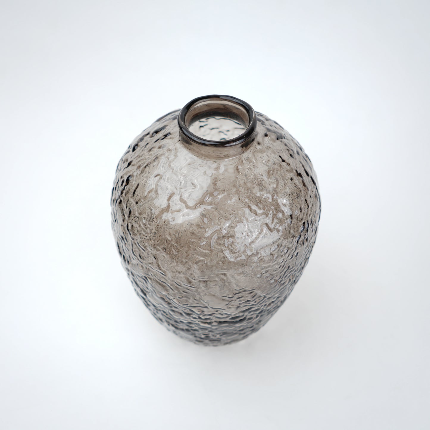 Hammered glass vase in warm grey finish available in three sizes for modern home decor styling