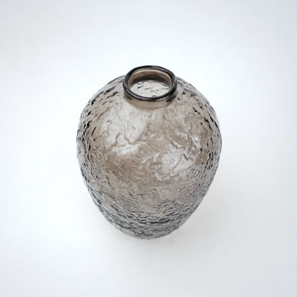 Hammered glass vase in warm grey finish available in three sizes for modern home decor styling