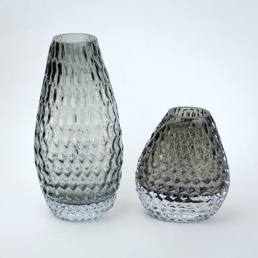 Two textured glass vases