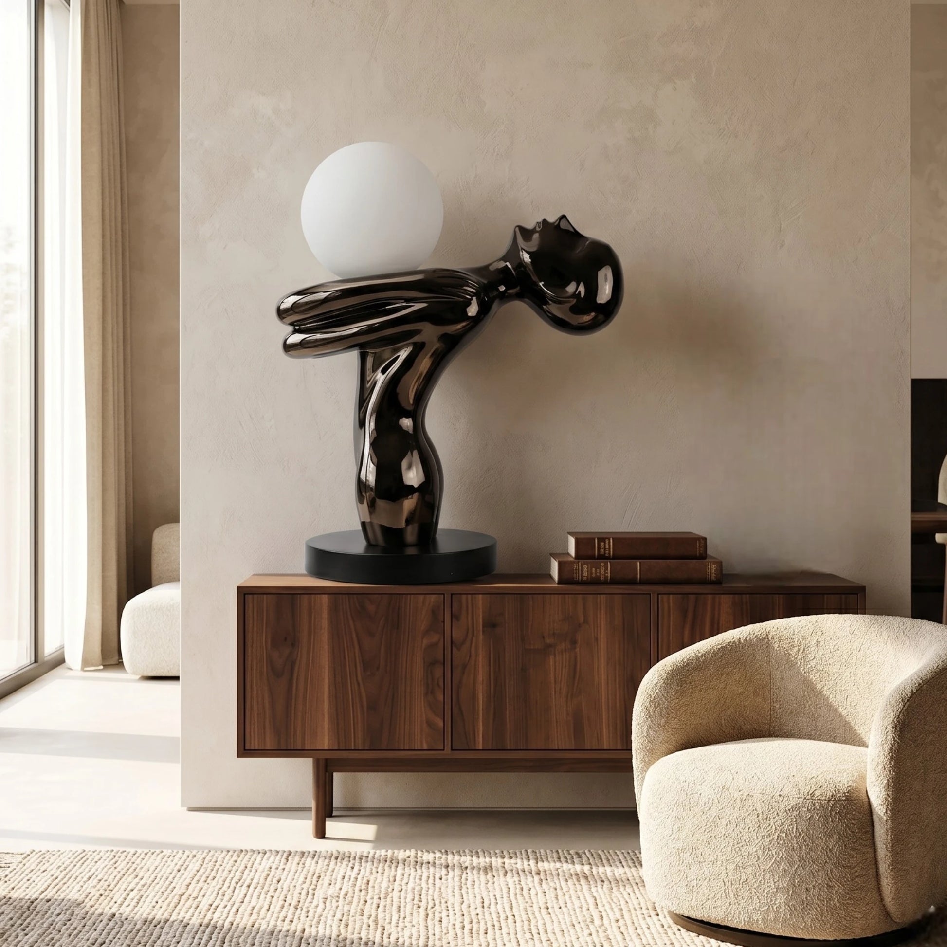 Black Sculptural Table Lamp detail of base design