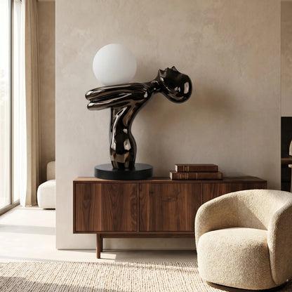Black Sculptural Table Lamp detail of base design