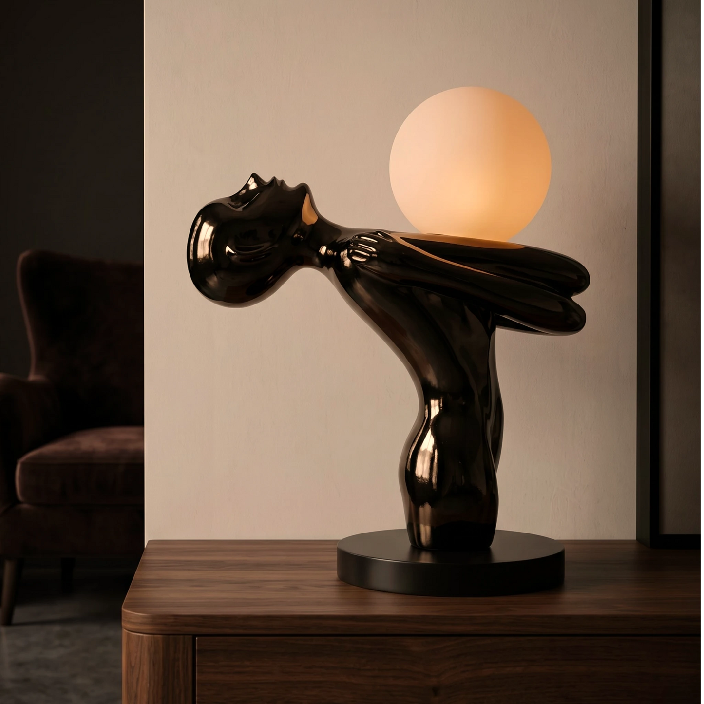 Black Sculptural Table Lamp side angle modern decor