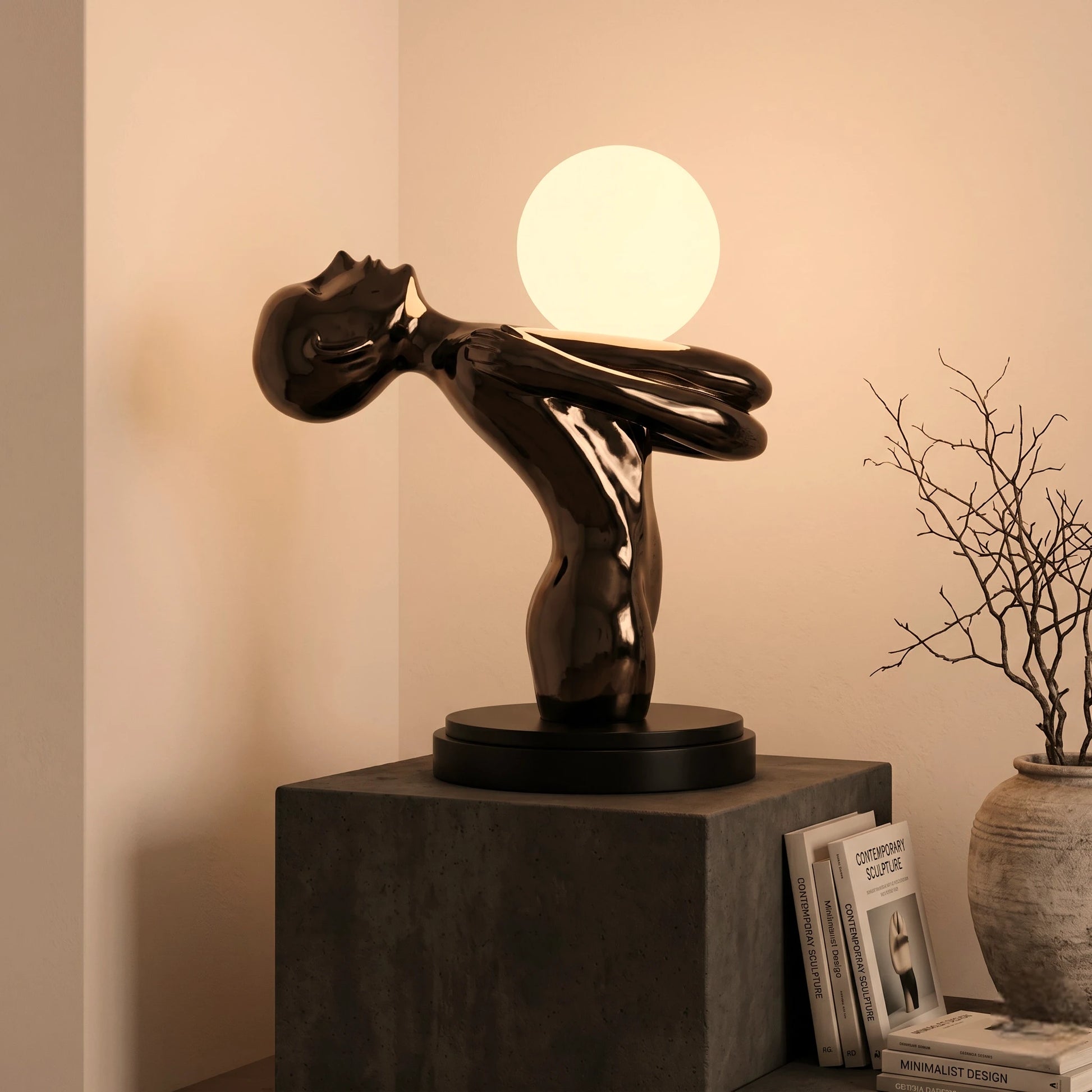 Black Sculptural Table Lamp styled interior lighting