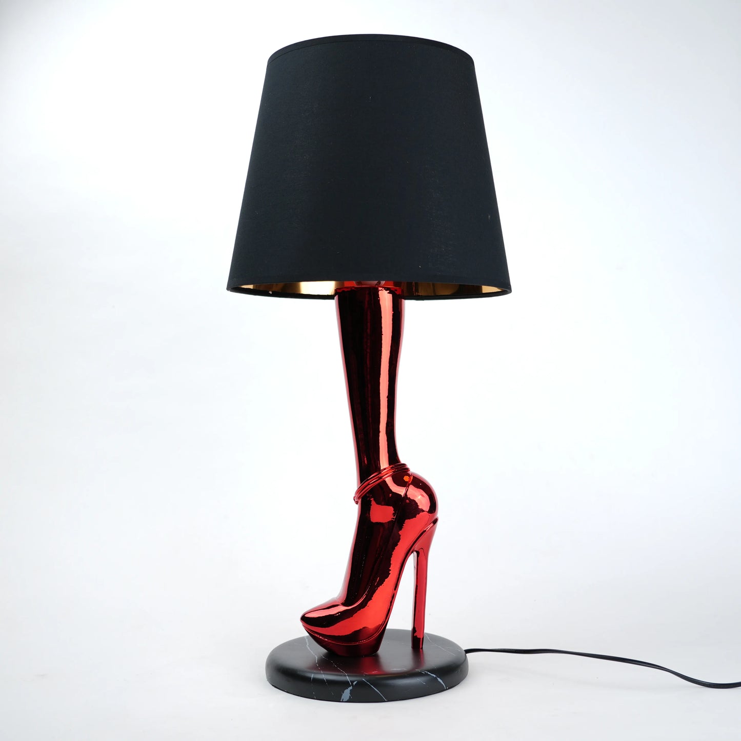 Crimson Heel Table Lamp detail of heel structure and light