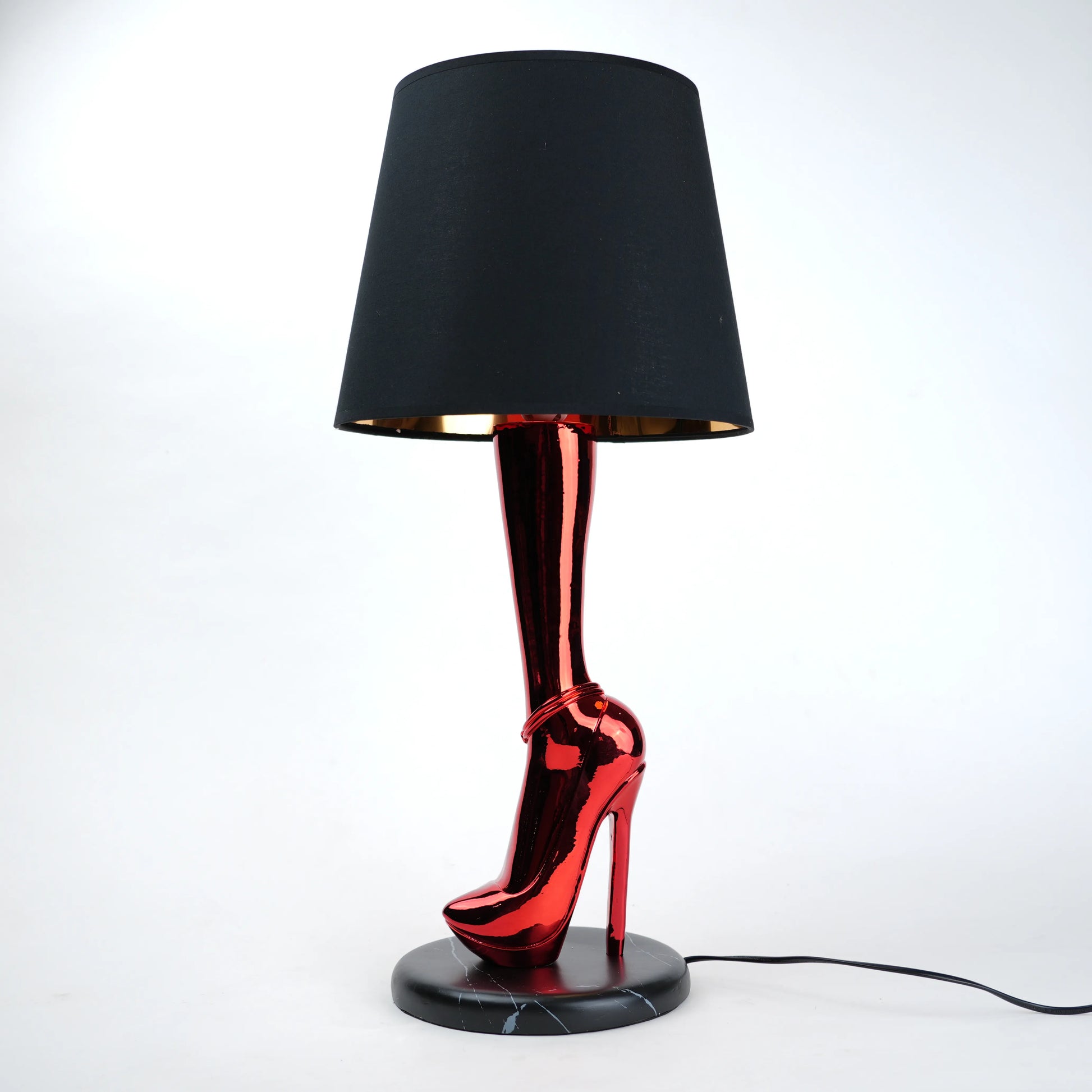 Crimson Heel Table Lamp detail of heel structure and light