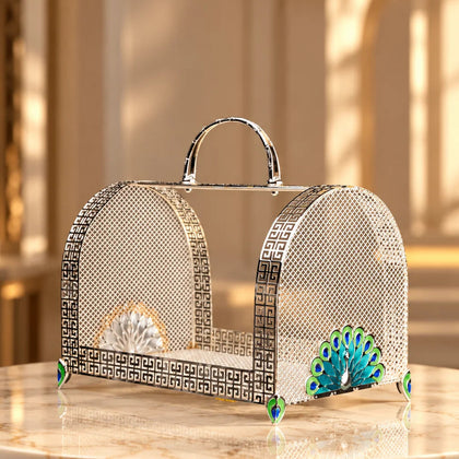 Ghar Art emerald green luxury serving basket with textured presentation case and gold clasp