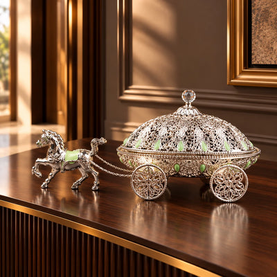 Luxury Horse Carriage Jewellery Box for Home Decor, Ornate Silver Decorative Storage and Keepsake Box