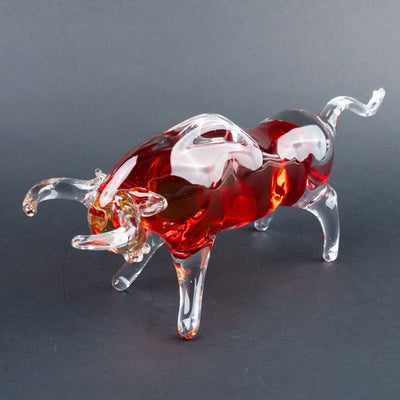 Ruby Red Bull Figurine | Transparent Decorative Bull with Amber Accents, Modern Animal Tabletop Decor for Living Room, Office and Console Table