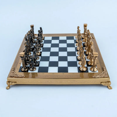 Royal Gold Chess Set for Adults, Luxury Decorative Chess Board with Ornate Gold Frame, Figurine-Style Gold and Black Chess Pieces for Home, Office, Study and Living Room