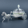 Luxury silver horse-drawn carriage showpiece featuring an intricately crafted ornamental carriage with an elegant domed lidded design, detailed filigree patterns, decorative crystal-like embellishments, finely sculpted horse figurine and beautifully designed spoked wheels. The polished silver finish and elaborate craftsmanship make it an elegant statement piece for luxury home décor, display cabinets and sophisticated interiors.