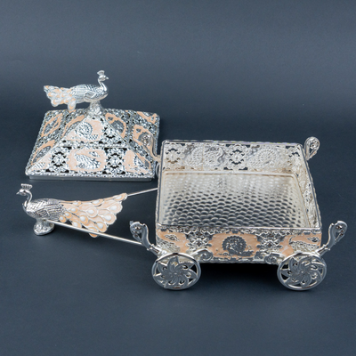 Royal Silver Peacock Decorative Trinket Box
