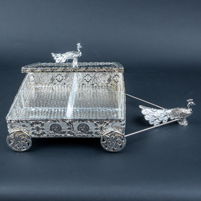 Royal Silver Peacock Decorative Tray