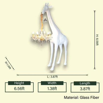 White giraffe chandelier lamp dimensions side
