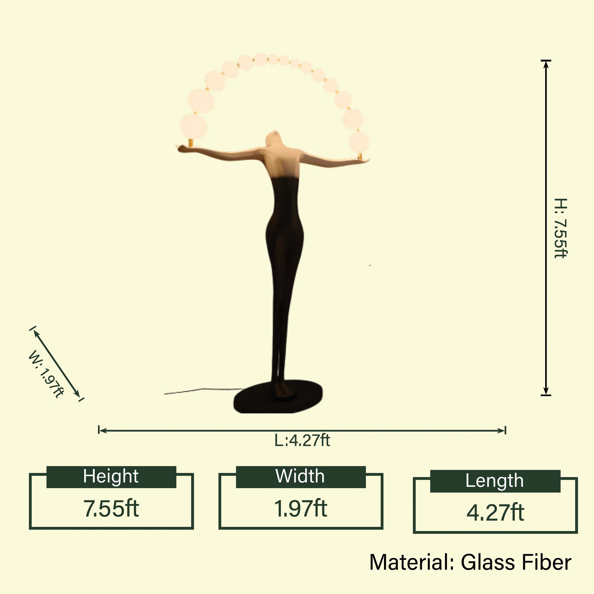 Sphere of Heaven Lamp L specs, 7.55ft height