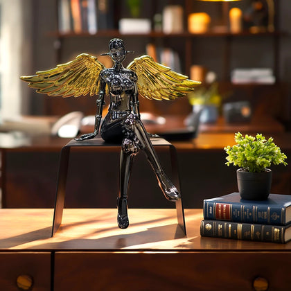 Golden Elegance Lady seated on study desk
