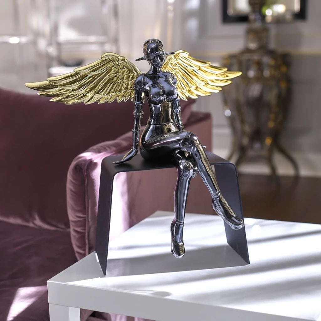 Golden Elegance Lady on shelf, luxe living room