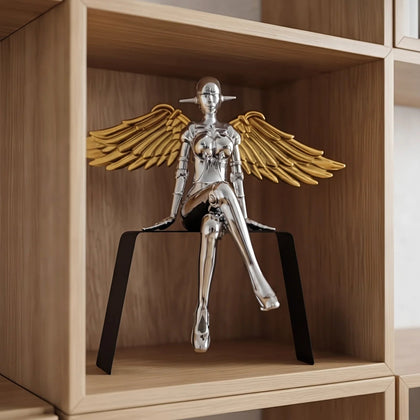 Artistic silver angel decor with antique gold wings for modern interiors