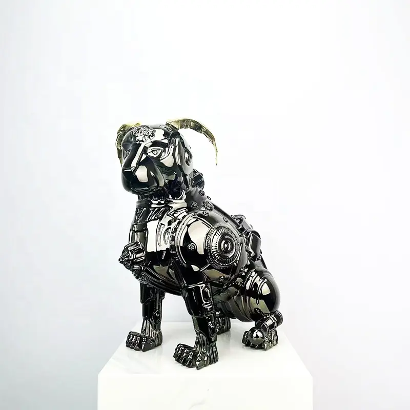 Glossy Black Guardian Dog Sculpture