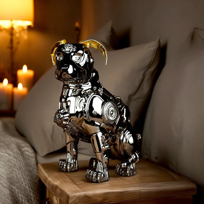 Mechanical dog, candlelit bedside lifestyle