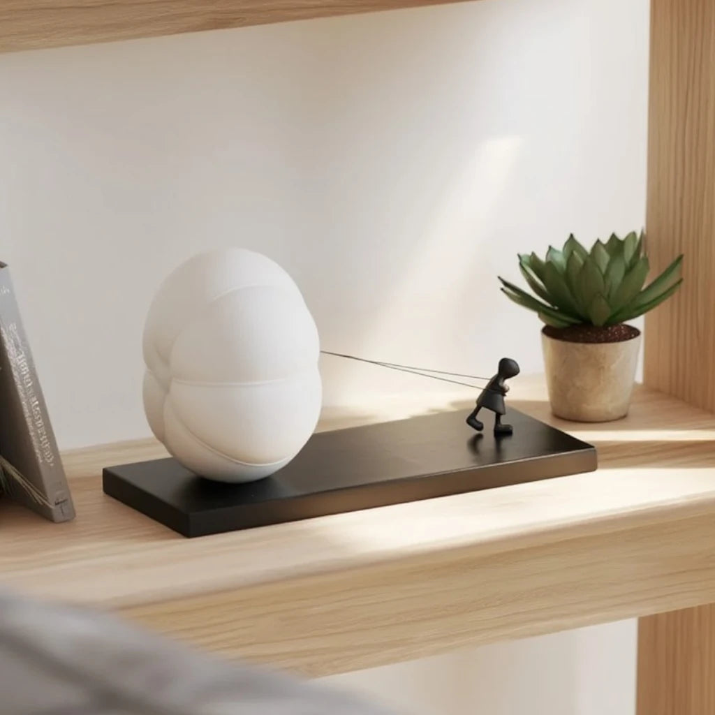 Journey to Triumph on oak shelf, styled close