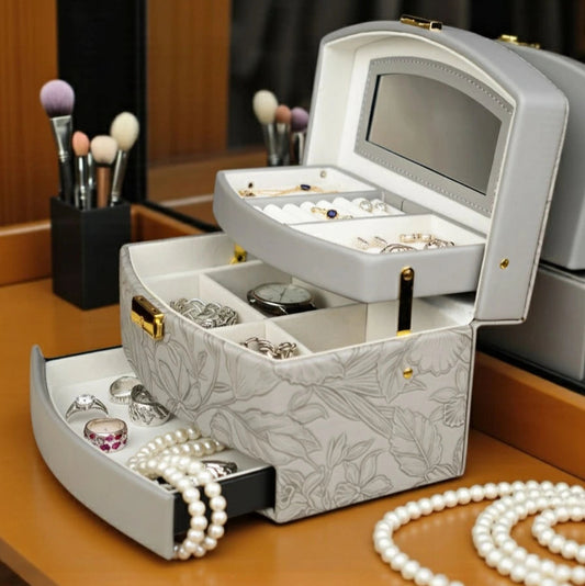 Elegant Grey Floral Jewelry Box - Big