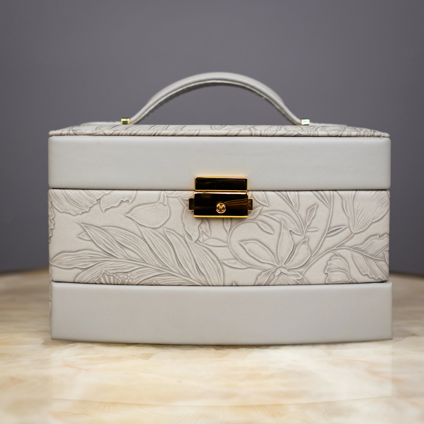 Elegant Grey Floral Jewelry Box - Big