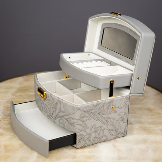 Elegant Grey Floral Jewelry Box - Big