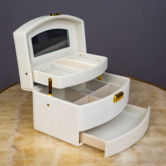Elegant White Floral Jewelry Box - Big