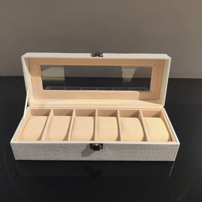 Croc-Textured White Watch Box