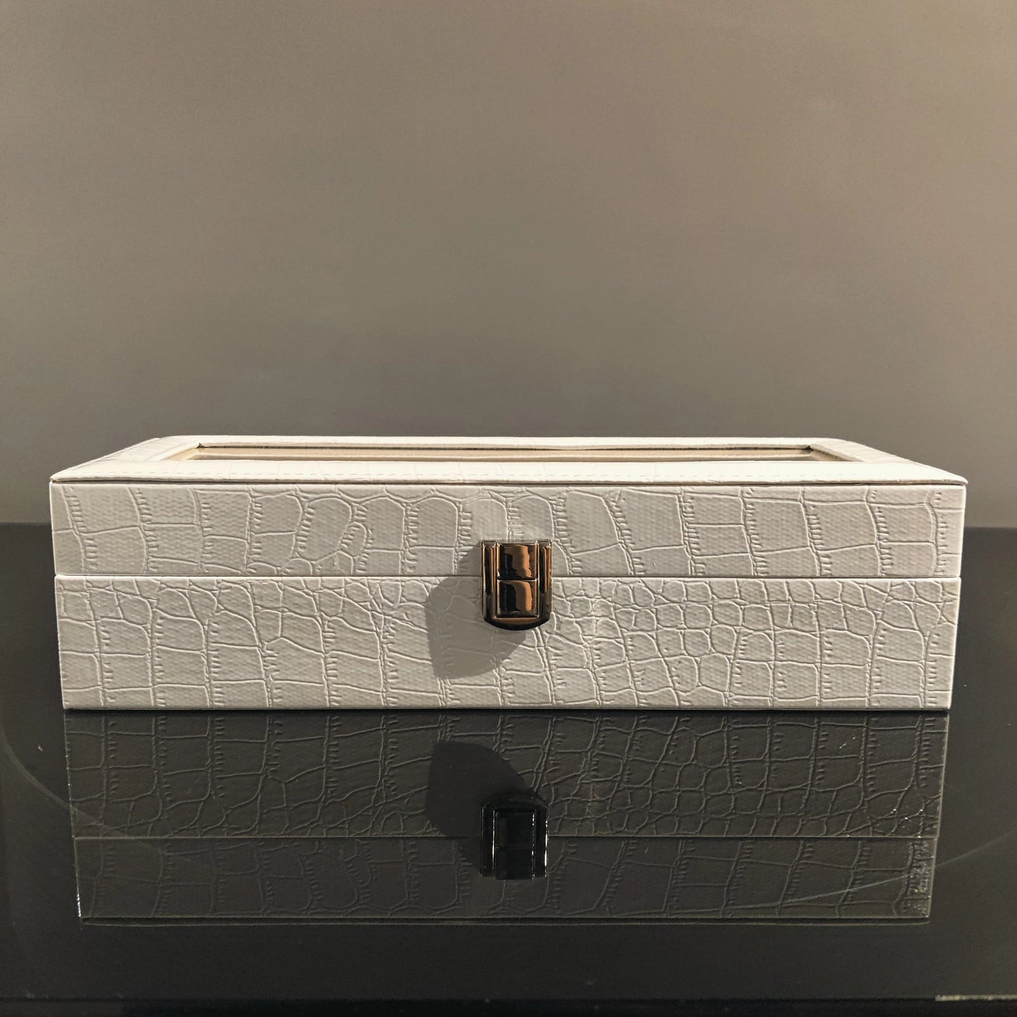 Croc-Textured White Watch Box