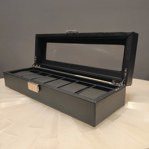 Carbon Black 6-Slot Watch Display Box