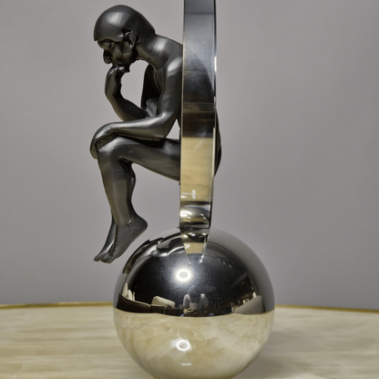 Thinker on Chrome Sphere - Small