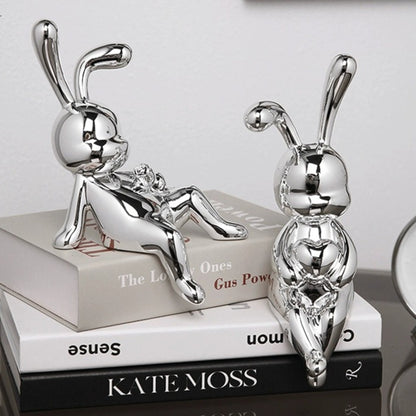 Elegant Silver Bunny Duo