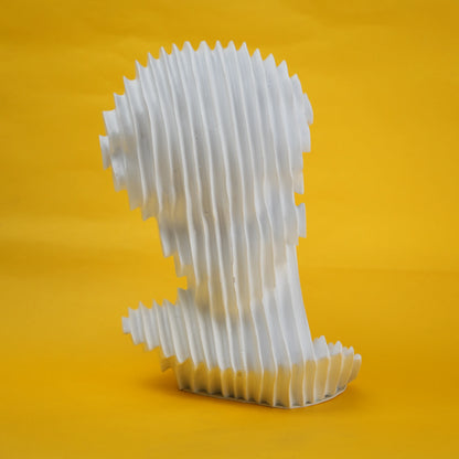 White pleated bust rear 3/4 on yellow