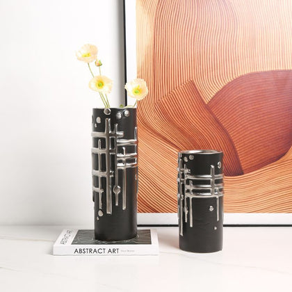 Grid Relief black pair w/ poppies & art