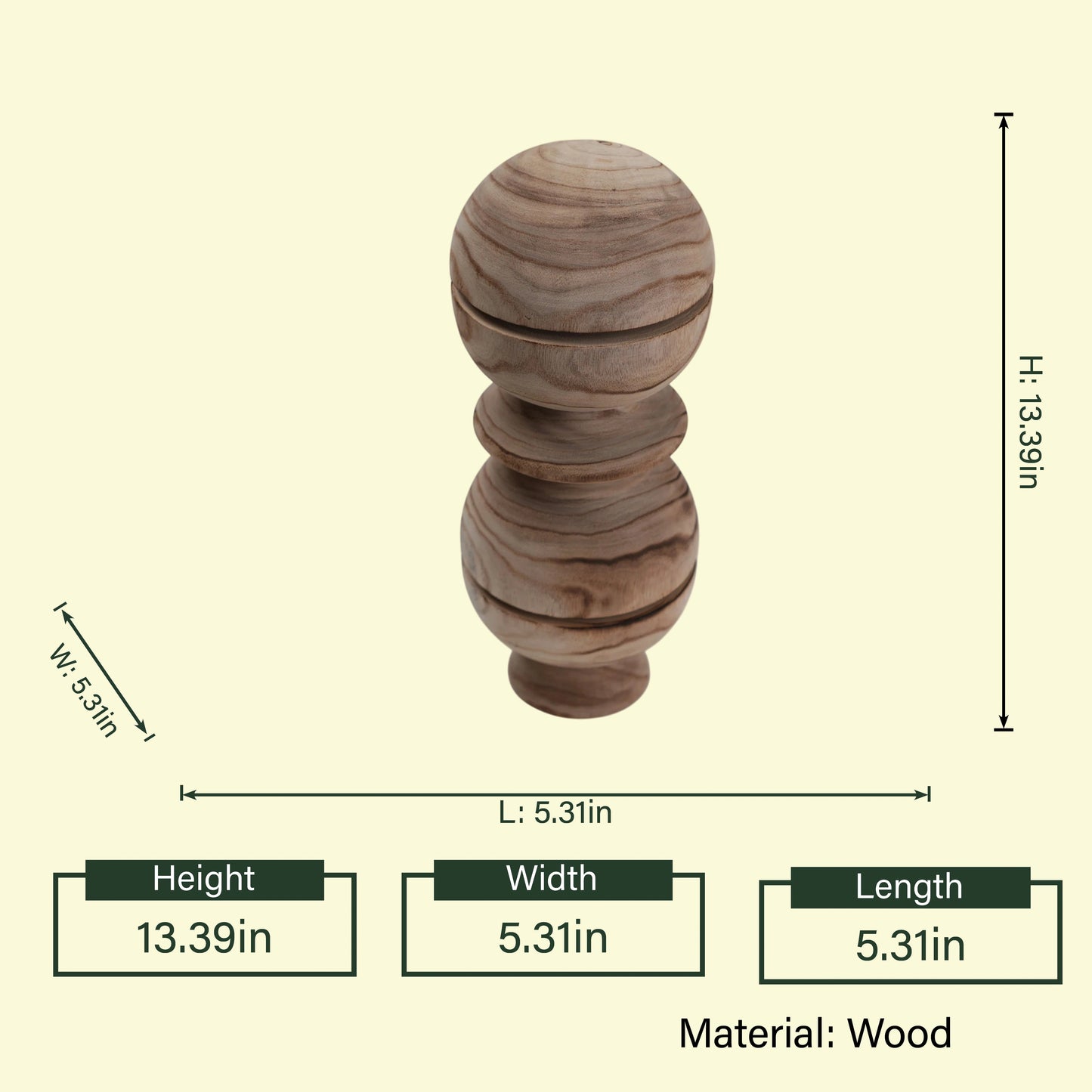 Wooden Totem double-sphere finial spec sheet