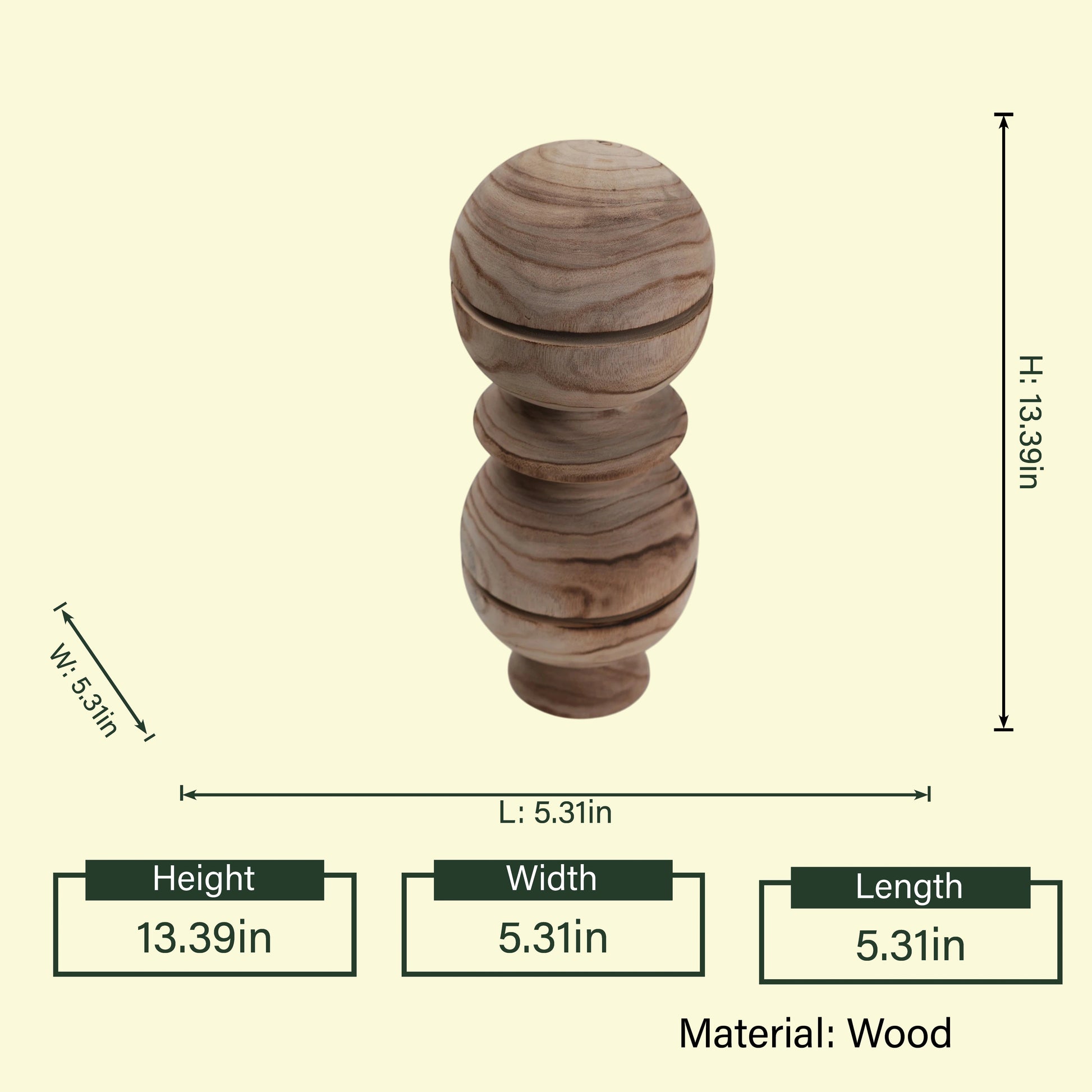 Wooden Totem double-sphere finial spec sheet