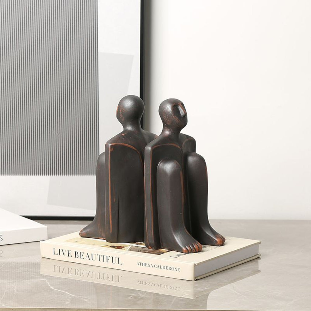 Contemporary human figure bookend set with modern sculptural interior decor appeal