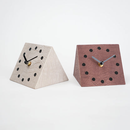 Modern textured desk clock in beige and brown with angled design for home decor styling
