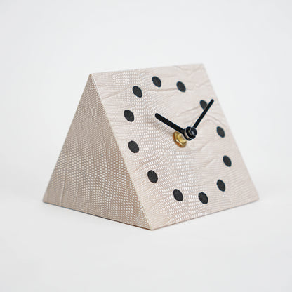 Modern textured desk clock in beige and brown with angled design for home decor styling