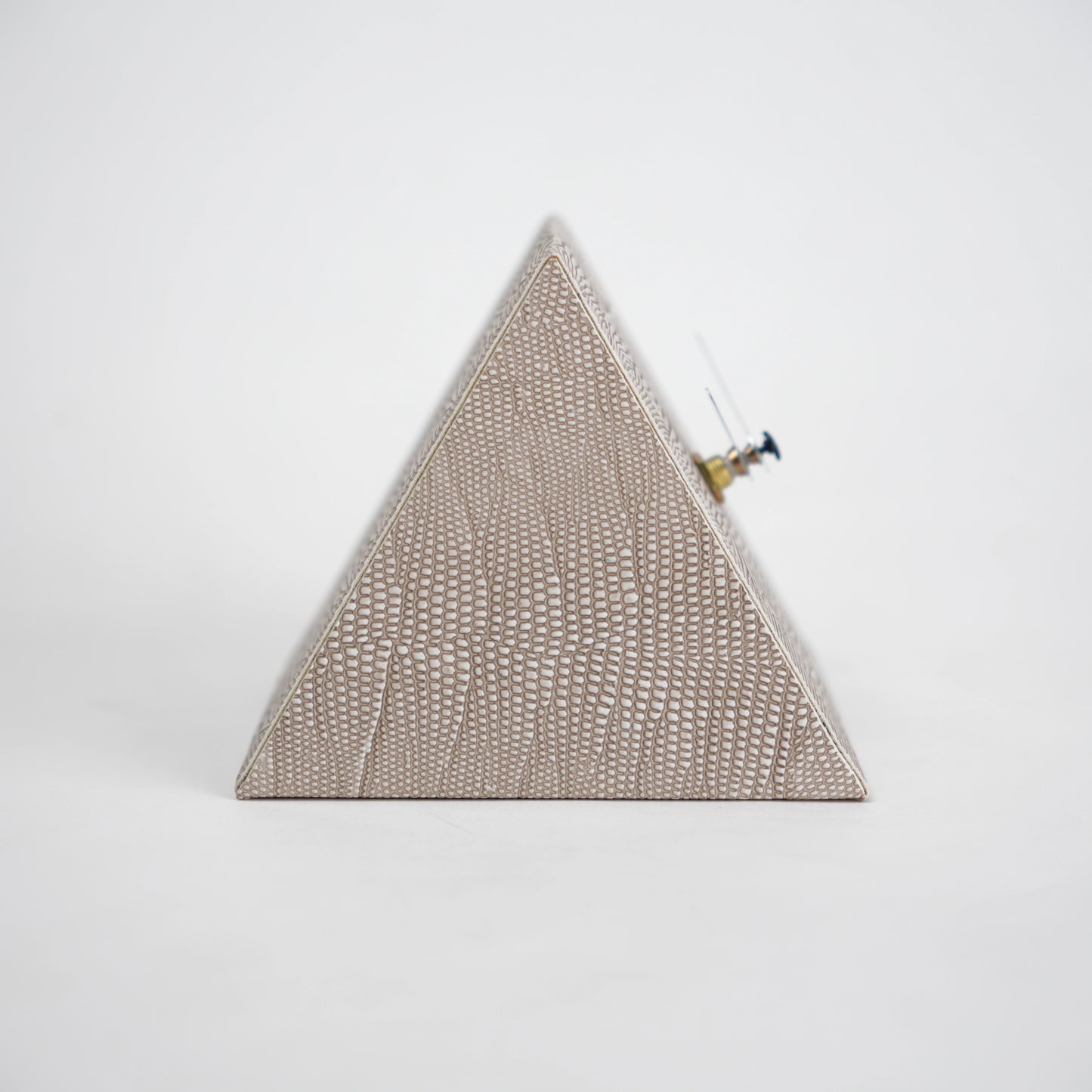 Modern textured desk clock in beige and brown with angled design for home decor styling