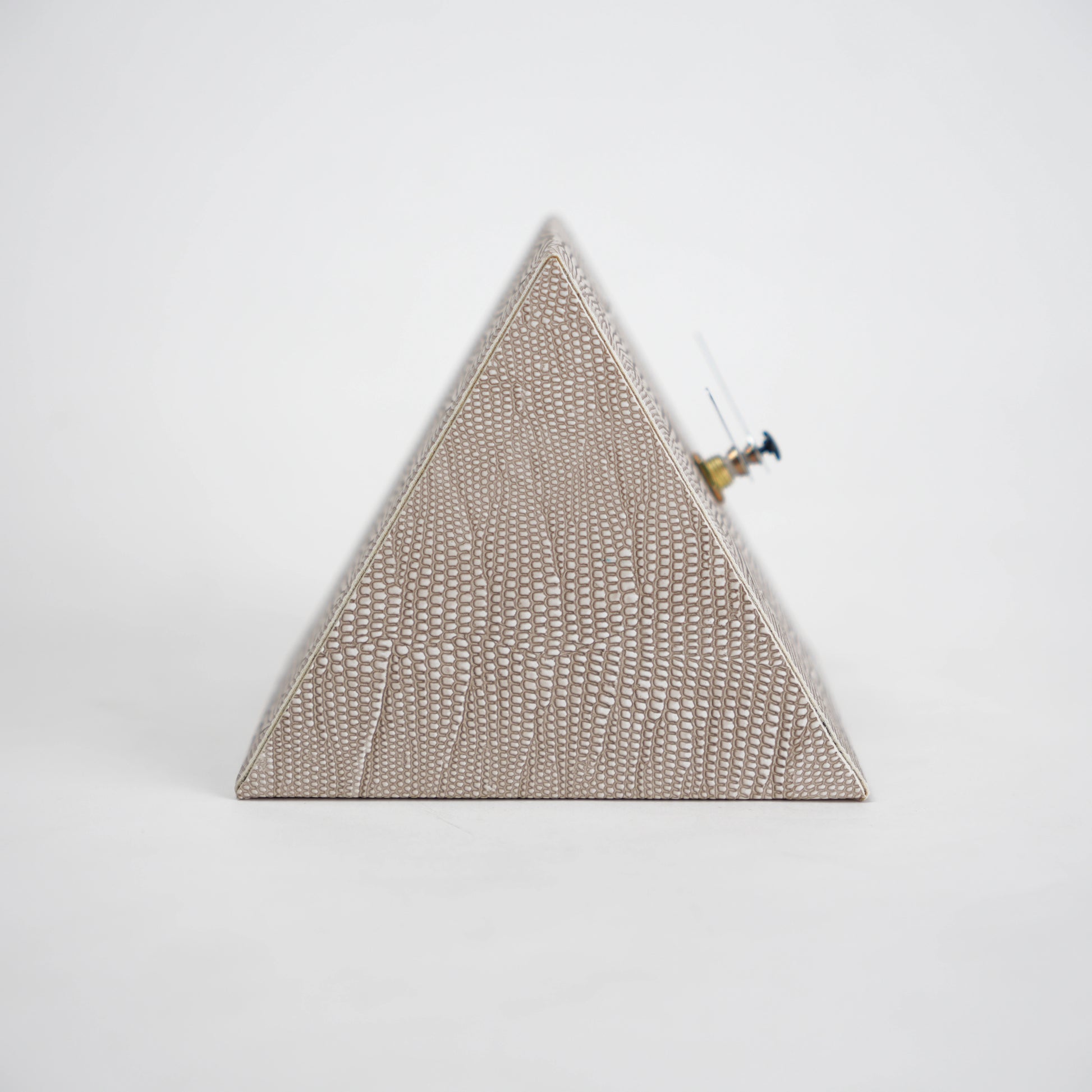 Modern textured desk clock in beige and brown with angled design for home decor styling