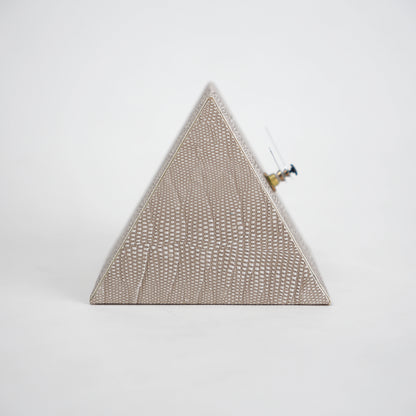 Modern textured desk clock in beige and brown with angled design for home decor styling