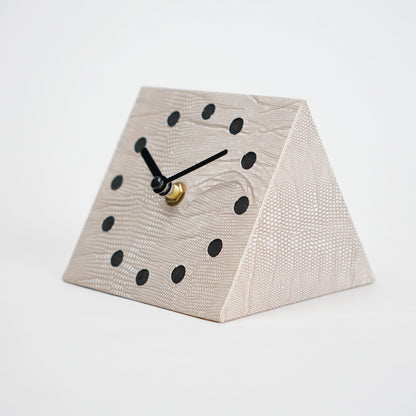 Modern textured desk clock in beige and brown with angled design for home decor styling