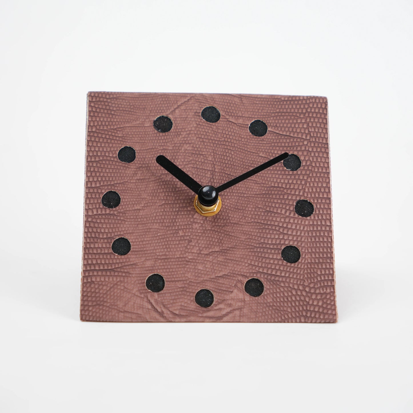 Modern textured desk clock in beige and brown with angled design for home decor styling