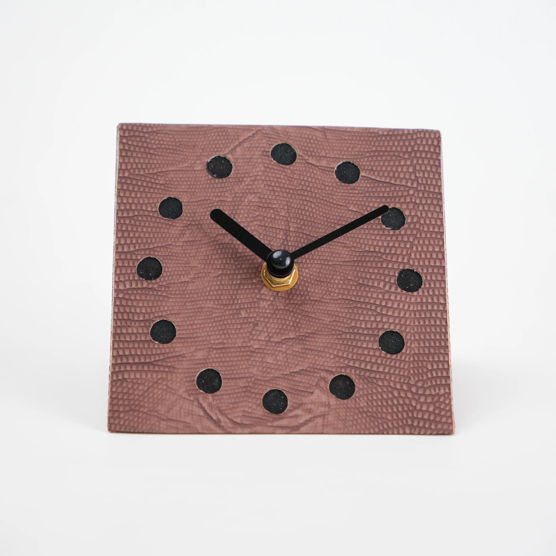 Modern textured desk clock in beige and brown with angled design for home decor styling
